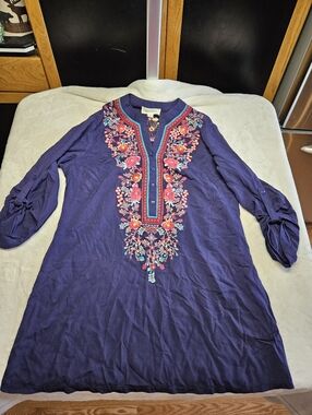 Anthropologie Luna Moon Tunic Top Bohemian Floral Embroidered Sz  L